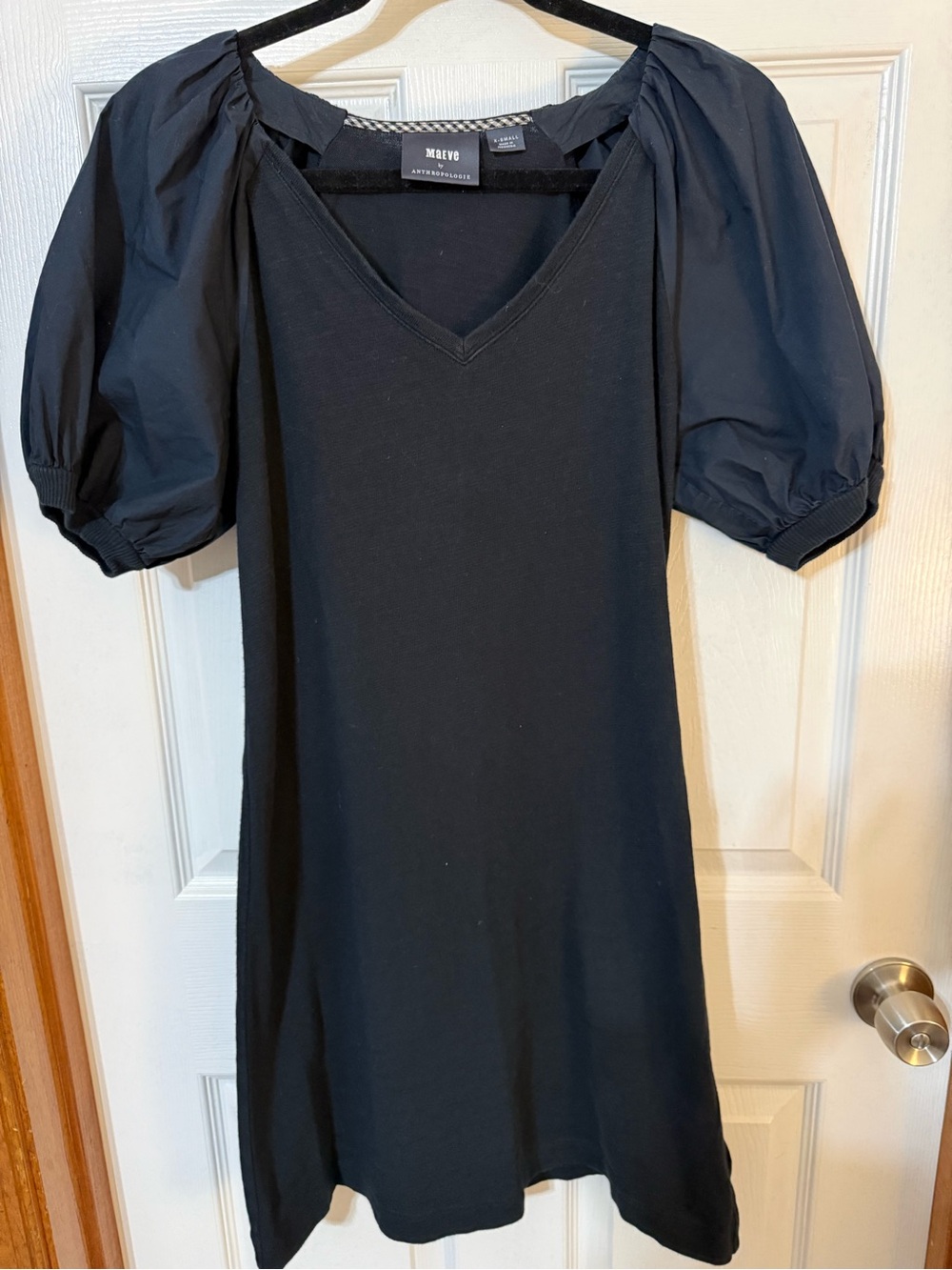 Anthropologie Maeve Annika Knit Puff Sleeve Mini Dress Navy Blue Size XS